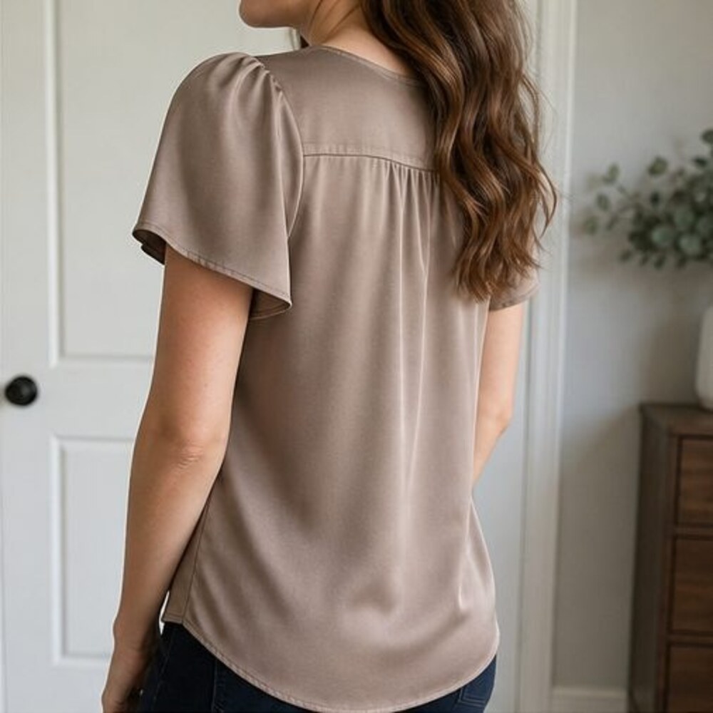 Taupe Puff Sleeve Top - Picture 3 of 6
